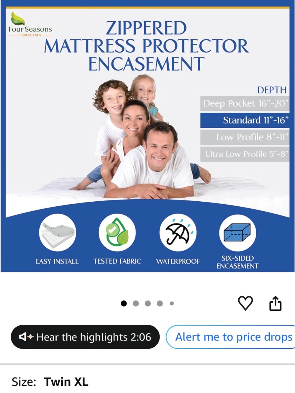 Zippered Mattress Protector Encasement - White (Twin XL)